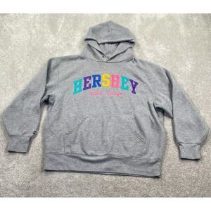 HERSHEY Embroidered Fleece Pullover Hoodies Womens Sze L Gray JanSport‎ EST 1903